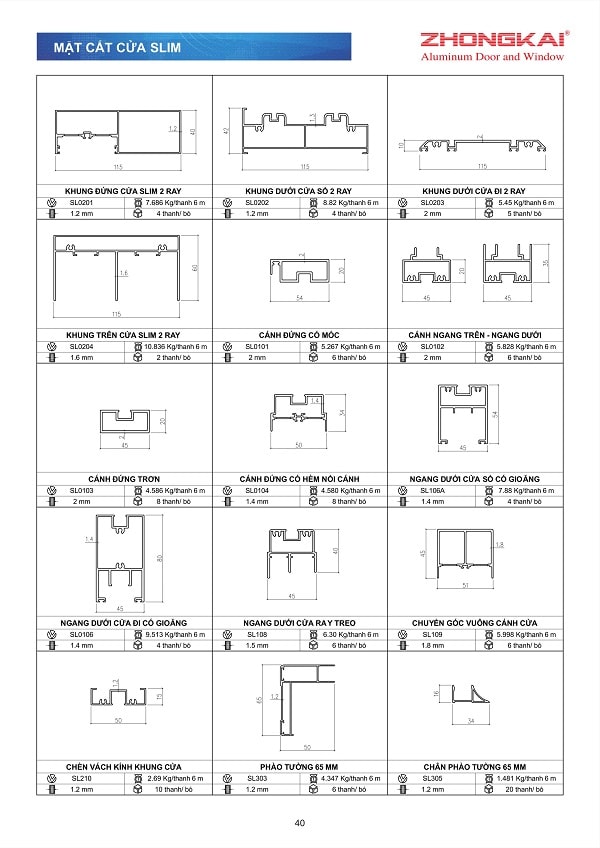 Catalogue Mặt Cắt Nhôm Slim Zhongkai