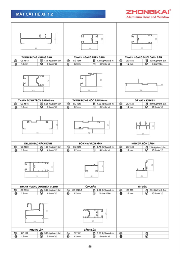 Catalogue Mặt Cắt Nhôm Xingfa 1.2