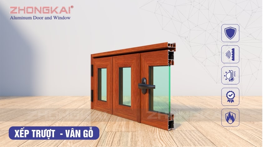 Mẫu góc thanh nhôm vân gỗ hệ xếp trượt ZK55